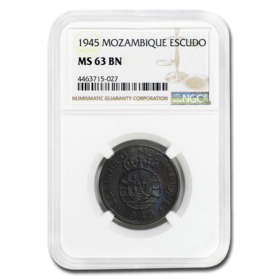 1945 Mozambique 1 Escudo MS-63 NGC (Brown) 1945 Mozambique 1 Escudo MS-63 NGC (Brown)